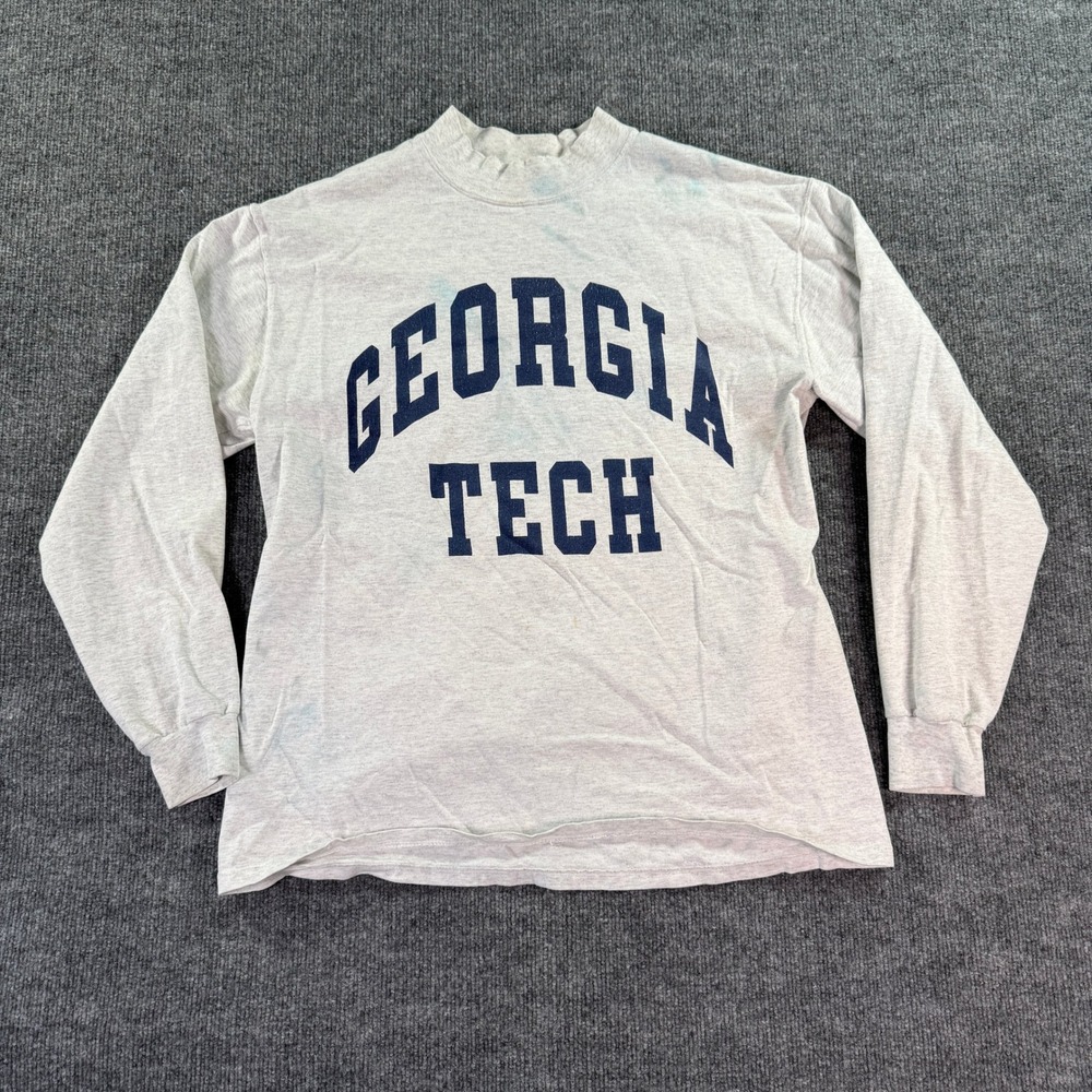 Vintage Georgia Tech T-Shirt Mens Large Gray‎ Long Sleeve Mock Neck Soffe Choice